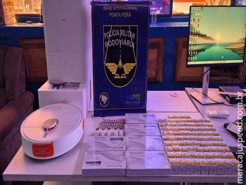 BPMRv apreende medicamentos para emagrecimento e eletrônicos durante fiscalização na MS-386