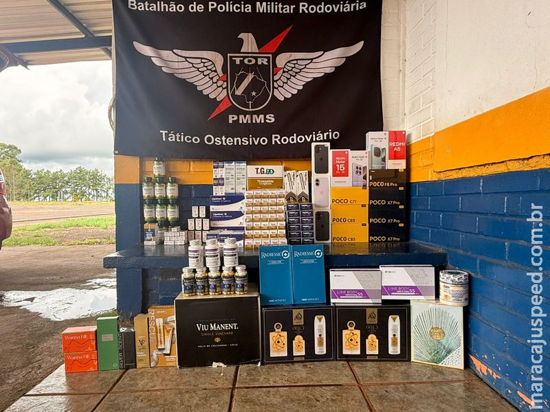 Maracaju: Equipe TOR do BPMRv apreende caixas de medicamentos e eletrônicos avaliados em mais de R$ 270 mil após fuga na MS-164