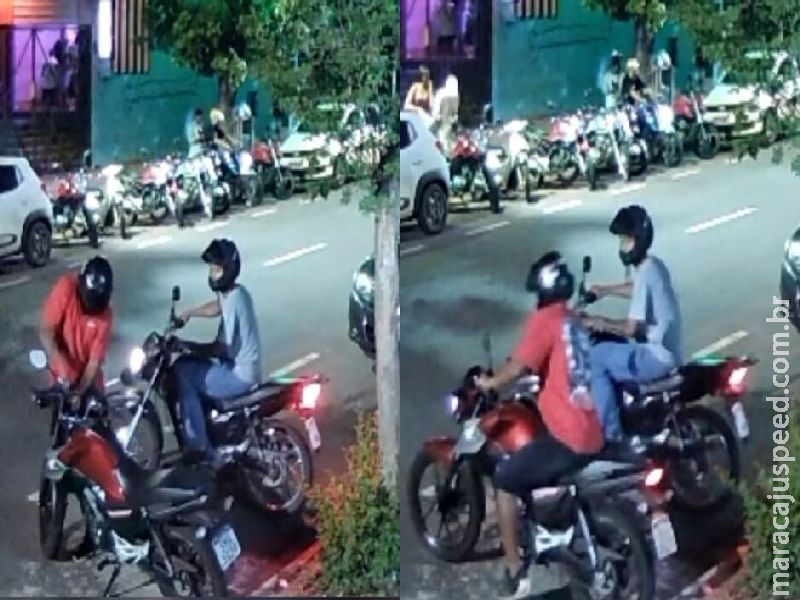 Câmera registra ladrões furtando moto no Centro de Campo Grande 