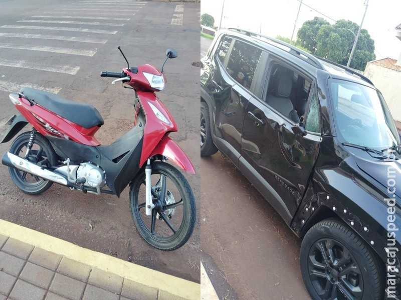 Colisão entre moto e carro deixa mulher ferida no centro de Maracaju