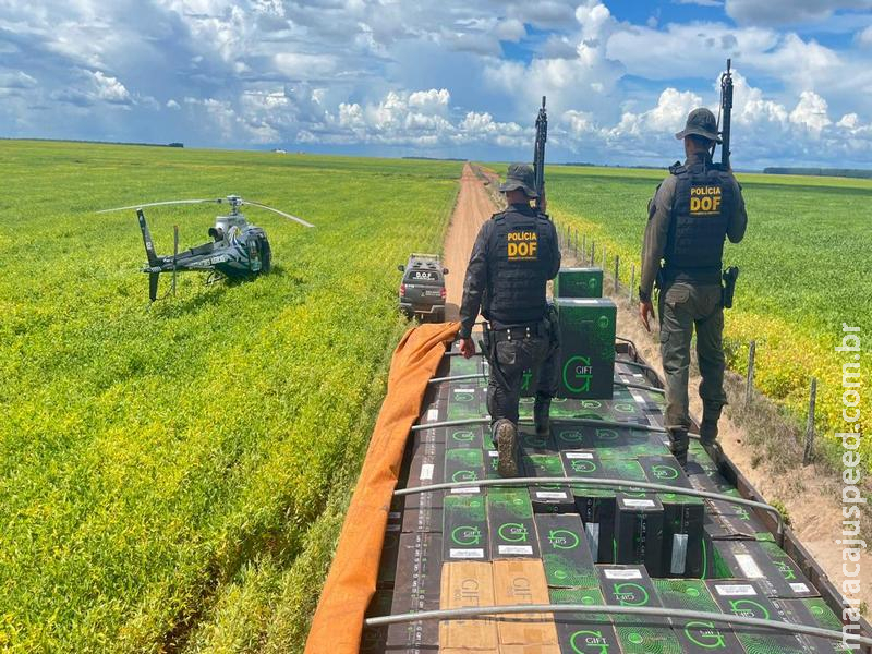 Com apoio do helicóptero Harpia, DOF apreende caminhão com 27,5 mil pacotes de cigarros