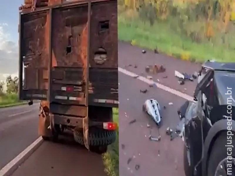 Batida violenta entre SUV e caminhão deixa motorista preso às ferragens próximo ao Bolicho Seco