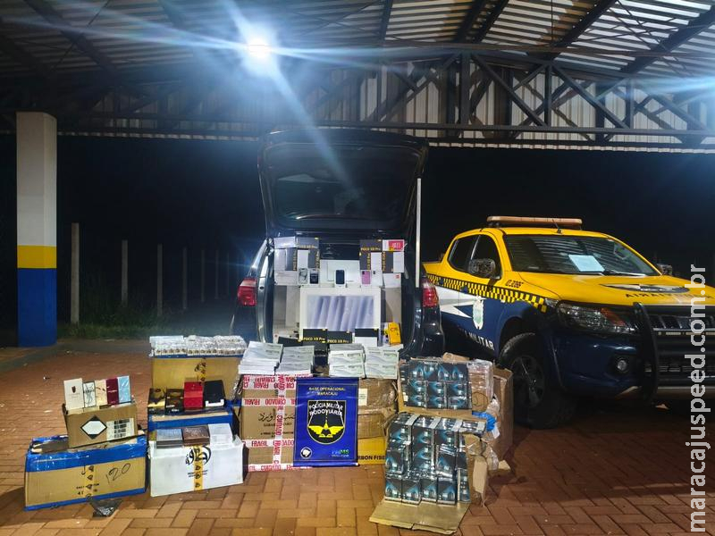 BPMRv aplica golpe de quase meio milhão no crime organizado com apreensão de eletrônicos e medicamentos de luxo na MS-164 em Maracaju