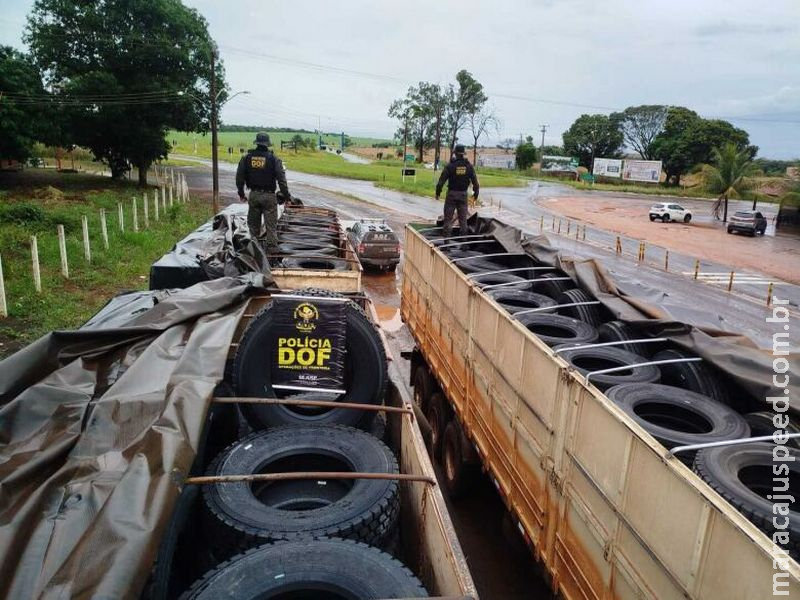 Carretas carregadas com mais de R$ 1 milhão em pneus são apreendidas na MS-164
