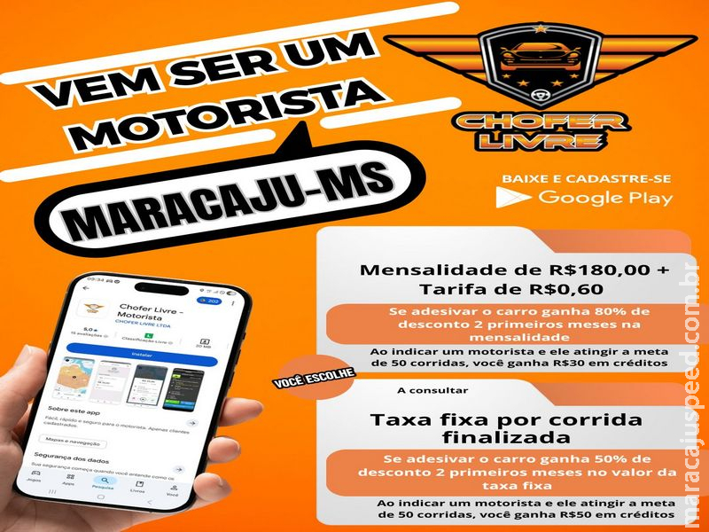 Chofer Livre chega a Maracaju e abre cadastro para novos motoristas parceiros