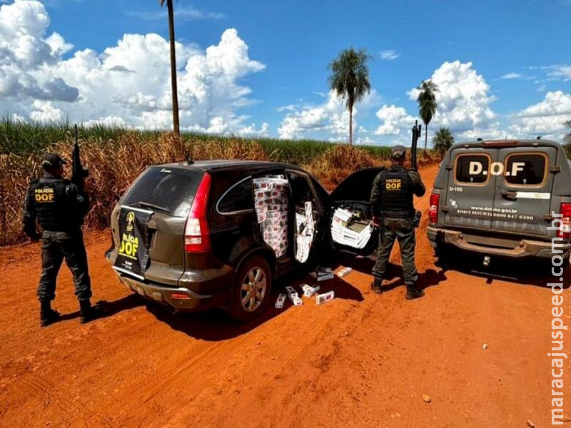 Contrabandista fura bloqueio, foge em alta velocidade e abandona SUV na MS-465