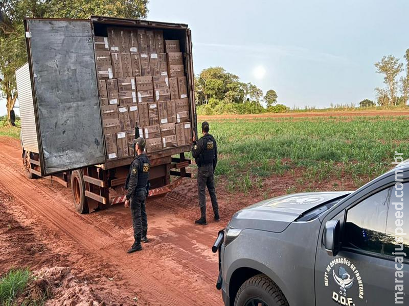 DOF apreende caminhão com 40 mil pacotes de cigarros contrabandeados do Paraguai