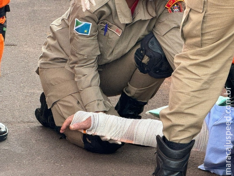 Idoso de 84 anos fica ferido em acidente entre moto e bicicleta em Nova Andradina