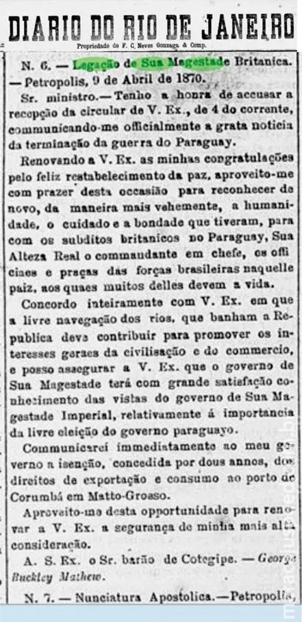 1870 – Isenção para os ingleses em Corumbá