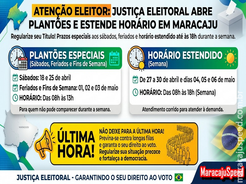 ATENÇÃO ELEITOR: Justiça Eleitoral abre plantões e estende horário para regularizar o Título em Maracaju