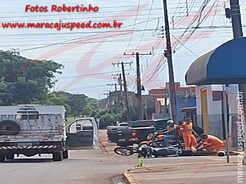 COLISÃO: Acidente entre caminhão e motocicleta mobiliza Corpo de Bombeiros na Av. Marechal Floriano