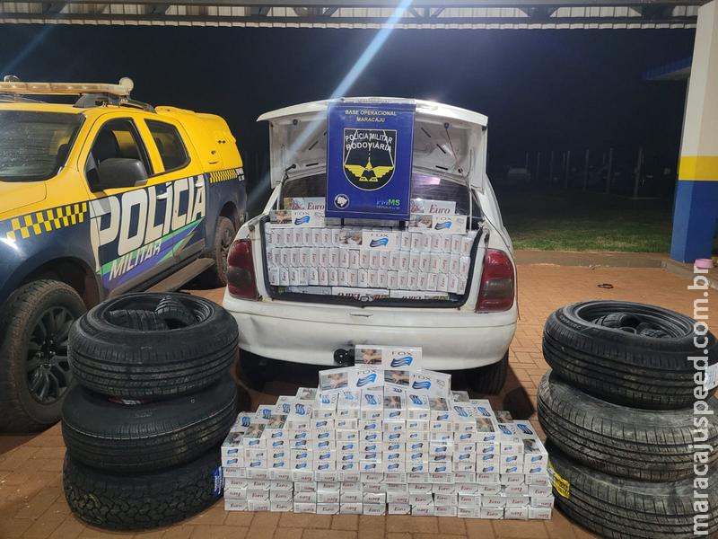 FISCALIZAÇÃO: BPMRv intercepta carga de pneus e cigarros contrabandeados na MS-162 em Maracaju
