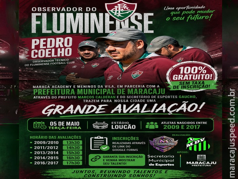 OPORTUNIDADE: Fluminense realiza avaliação técnica em Maracaju para jovens talentos do futebol