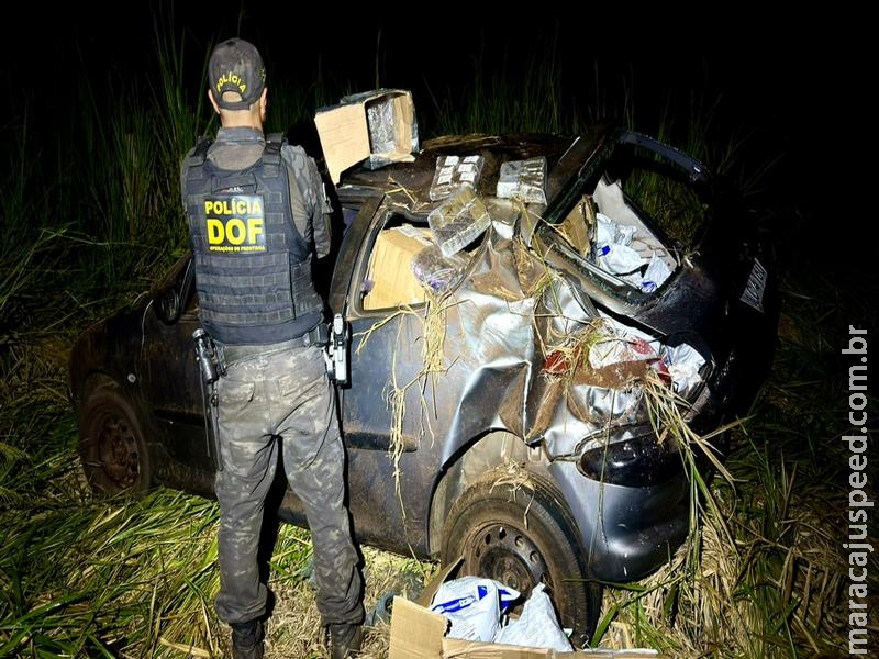 PREJUÍZO MILIONÁRIO: Perseguição e capotamento terminam com apreensão de drogas e contrabando pelo DOF