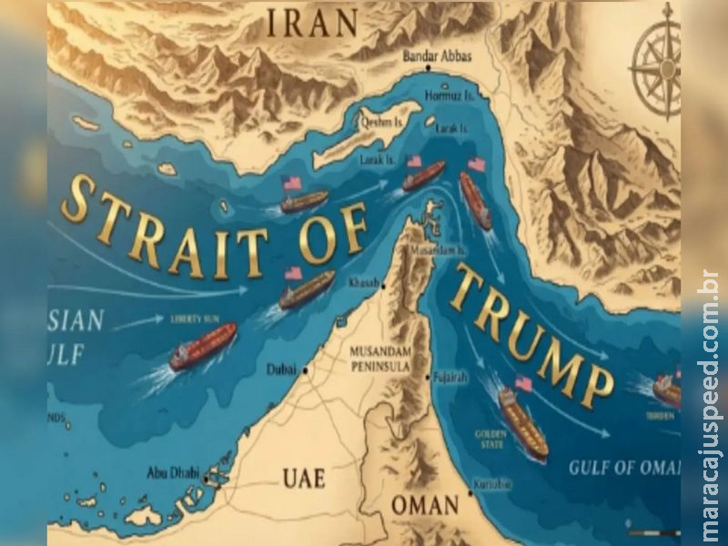 Presidente dos EUA reposta montagem do Estreito de Ormuz como ‘Estreito de Trump’