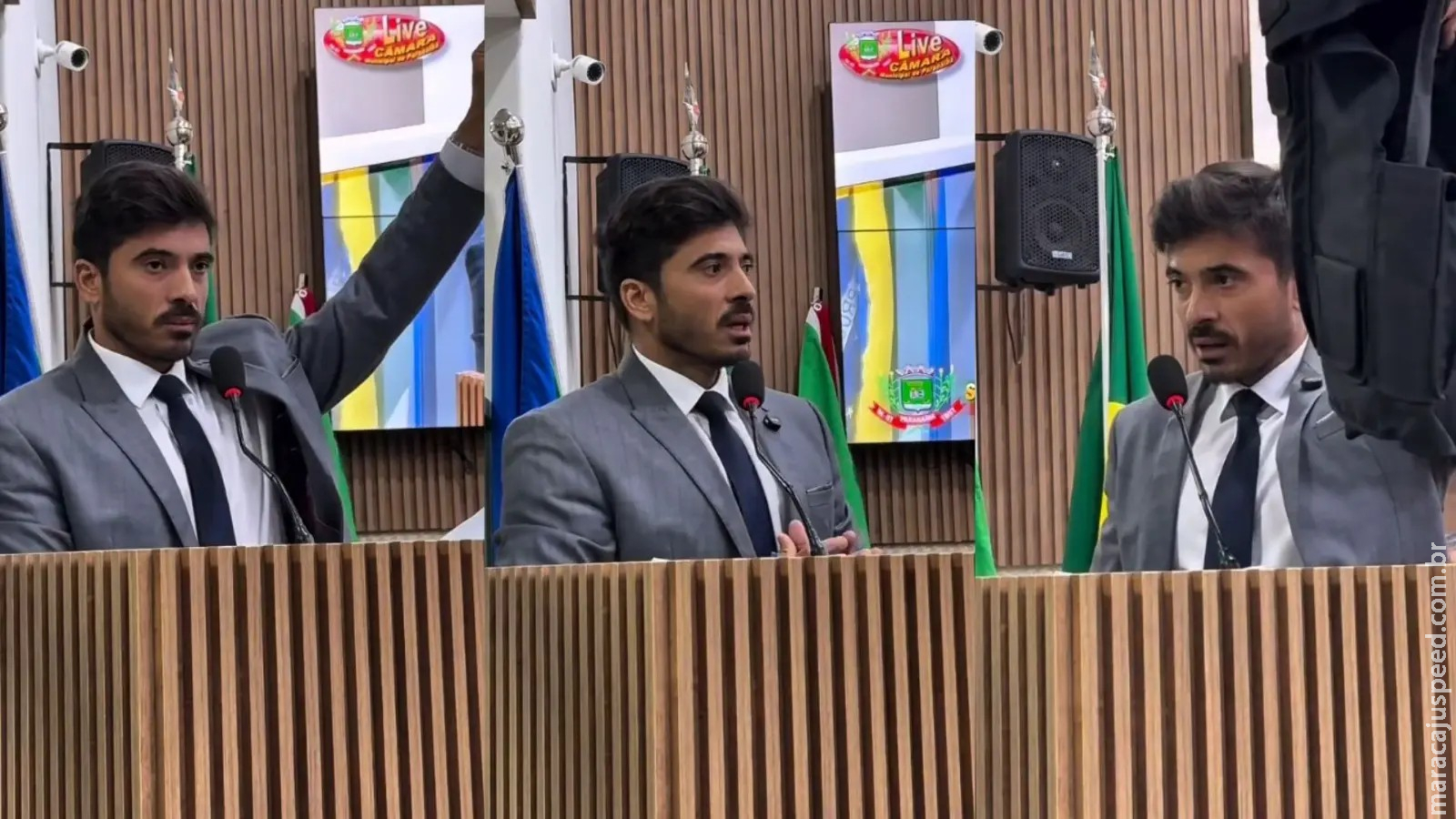 Vereador de Paranaíba usa colete à prova de balas para anunciar troca de partido