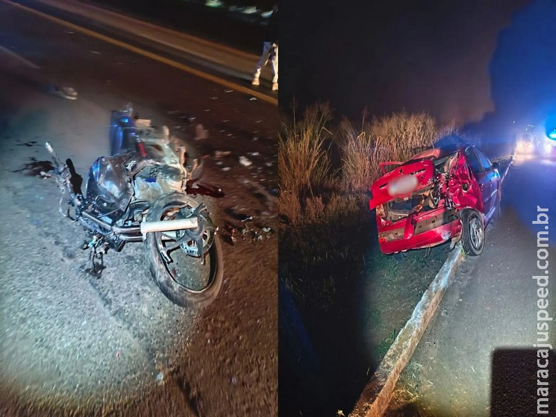 Acidente com carro deixa motociclista em estado grave na BR-163, em São Gabriel do Oeste 