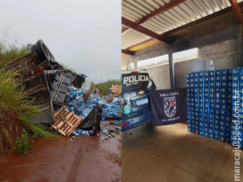 Mais de 380 caixas de cerveja furtadas de caminhão tombado na MS-276 são recuperadas em Batayporã
