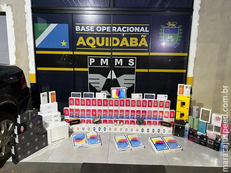 BPMRv apreende eletrônicos e medicamentos na MS-164 e dá prejuízo de R$ 586 mil ao crime