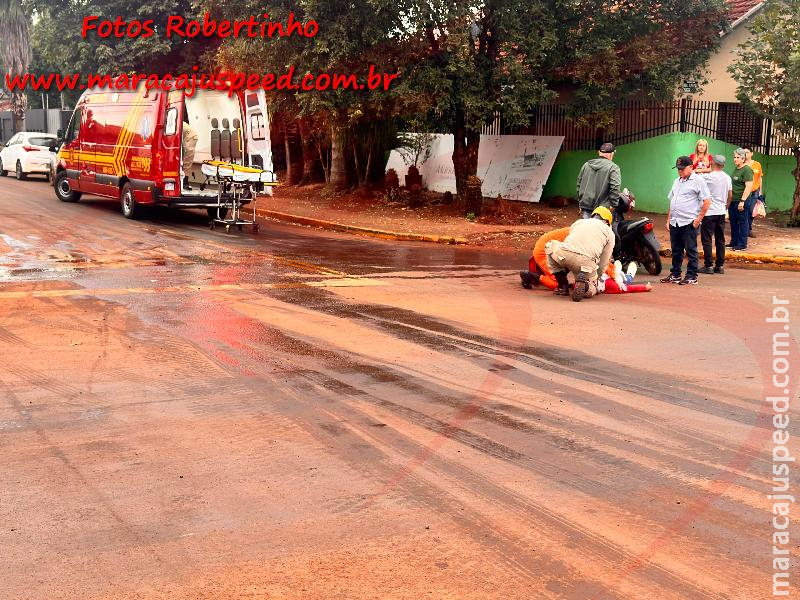 Corpo de Bombeiros atende ocorrência de colisão entre moto e carro em Maracaju