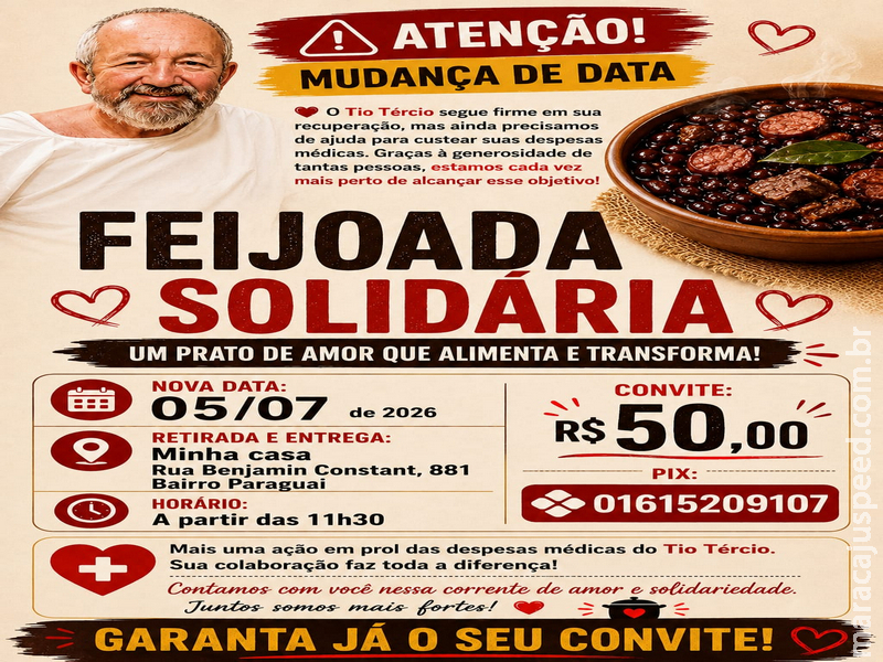 Feijoada Solidária em prol da recuperação do Tio Tércio tem nova data em Maracaju