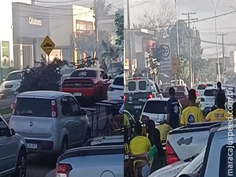  Prefeito de MS dá arrancada ao lado de multidão e é perseguido pela PM
