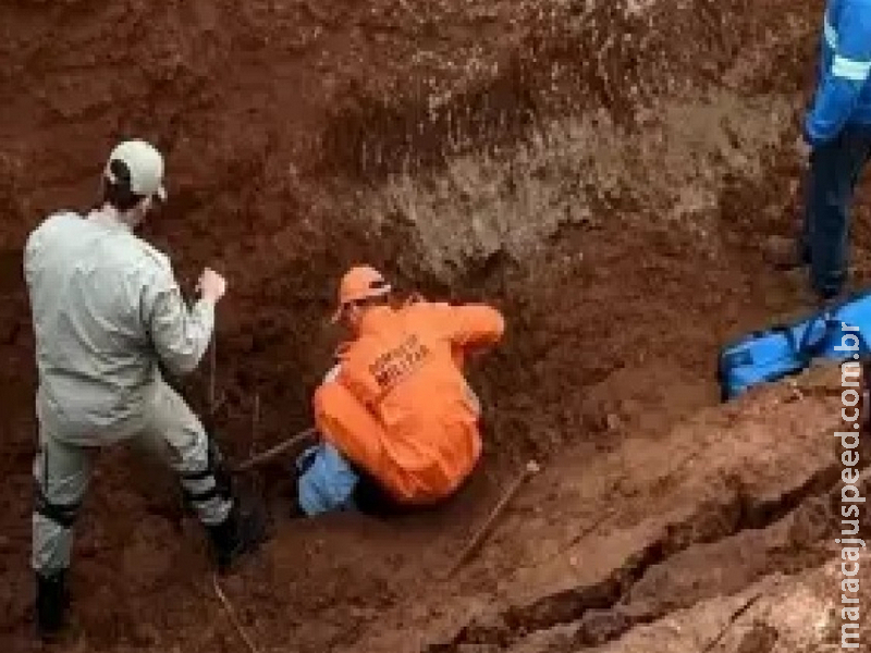 Trabalhador é resgatado com vida após desmoronamento e soterramento em obra de drenagem em Batayporã