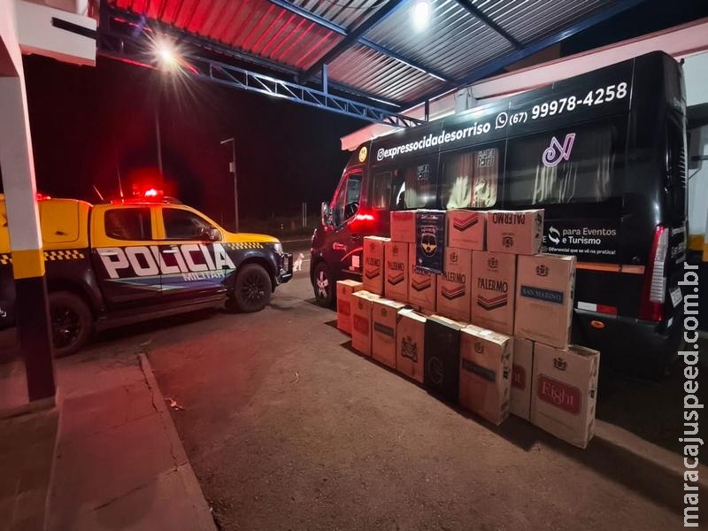 BPMRv apreende mais de mil pacotes de cigarros em van escolar na MS-276 em Nova Andradina