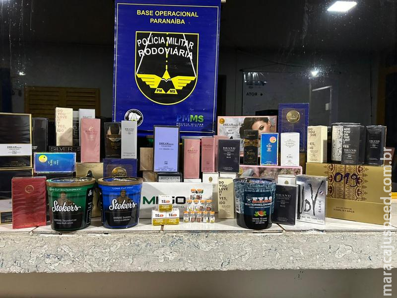 BPMRv apreende perfumes, tabaco e medicamentos emagrecedores na MS-240, em Paranaíba