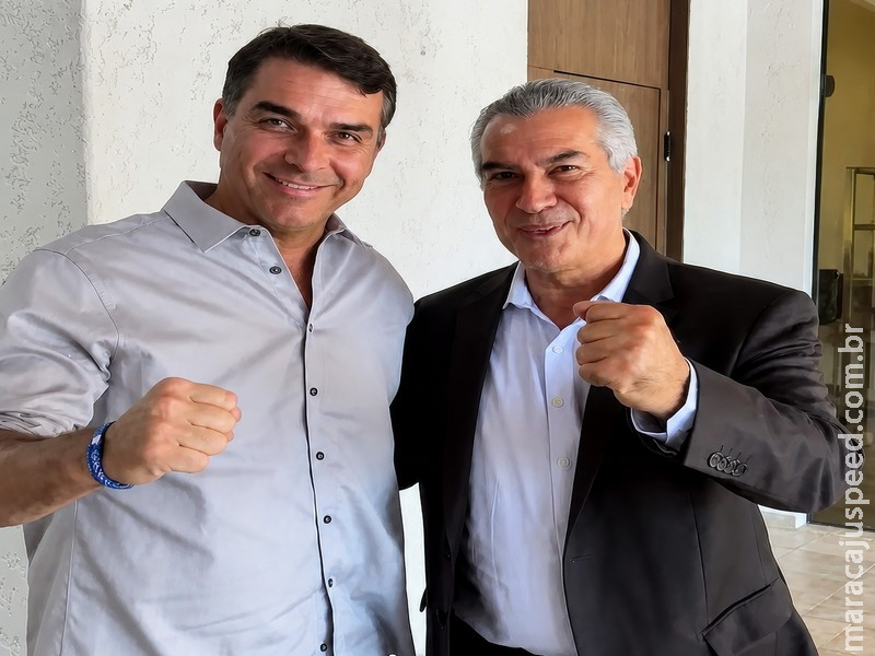 Flávio Bolsonaro se encontra com Reinaldo e elogia força das alianças do PL-MS