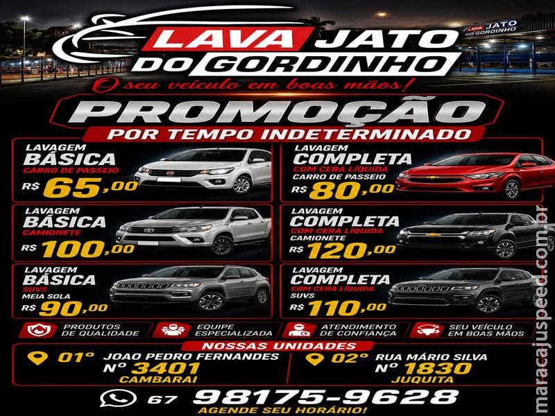 Lava Jato do Gordinho lança promoção por tempo indeterminado com lavagens a partir de R$ 65,00
