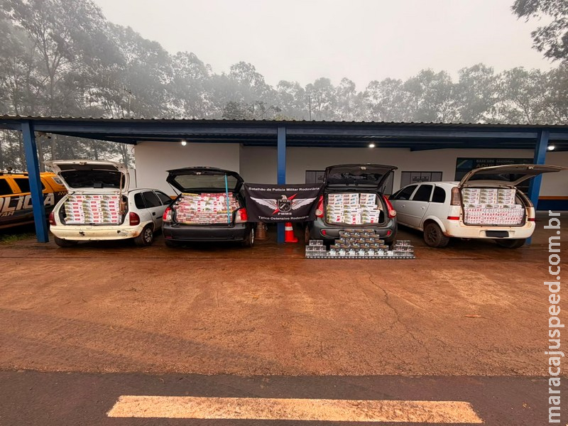 TOR da Polícia Militar Rodoviária apreende comboio com cigarros e pods avaliados em R$ 448 mil na MS-164