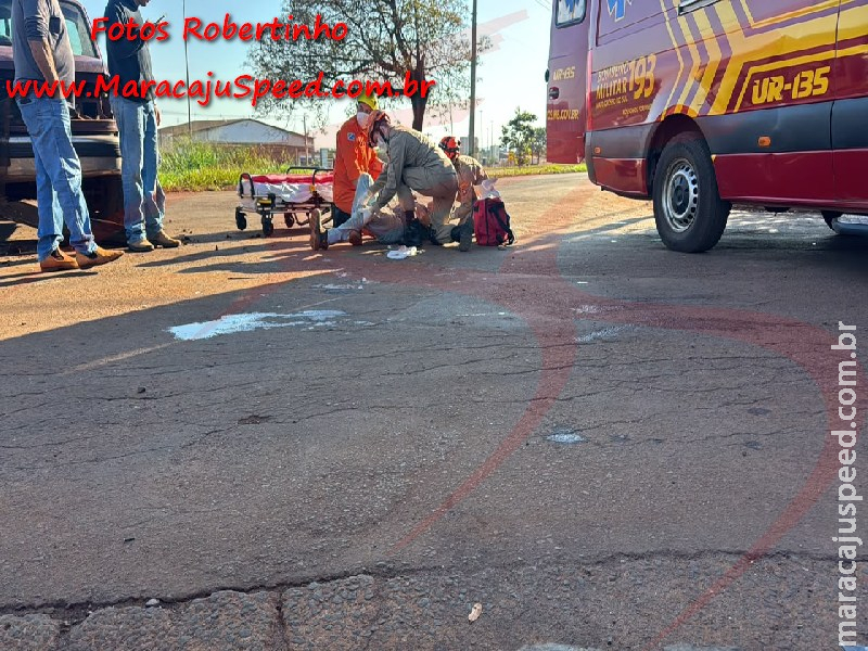 Colisão entre caminhonete e moto deixa pai e filho feridos no Bairro Alto Maracaju