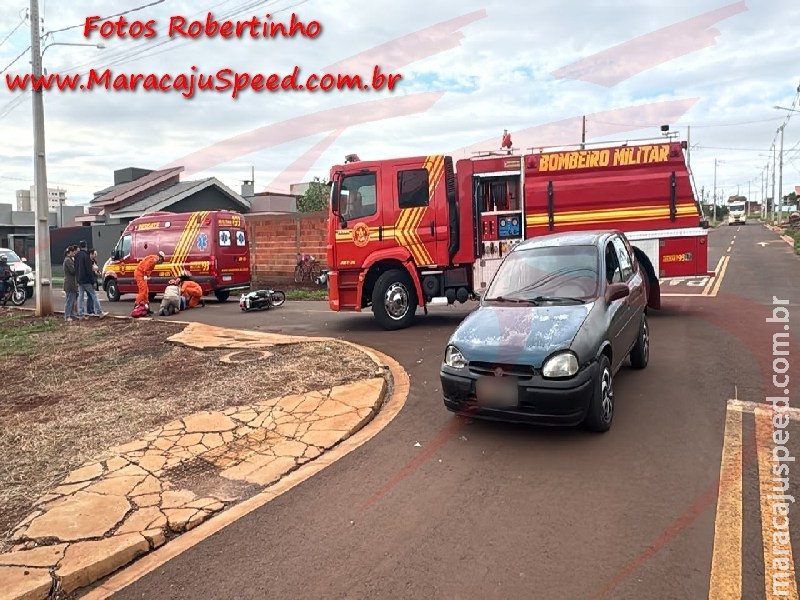 Colisão entre carro e motocicleta deixa mulher ferida no Conjunto Porto Belo em Maracaju