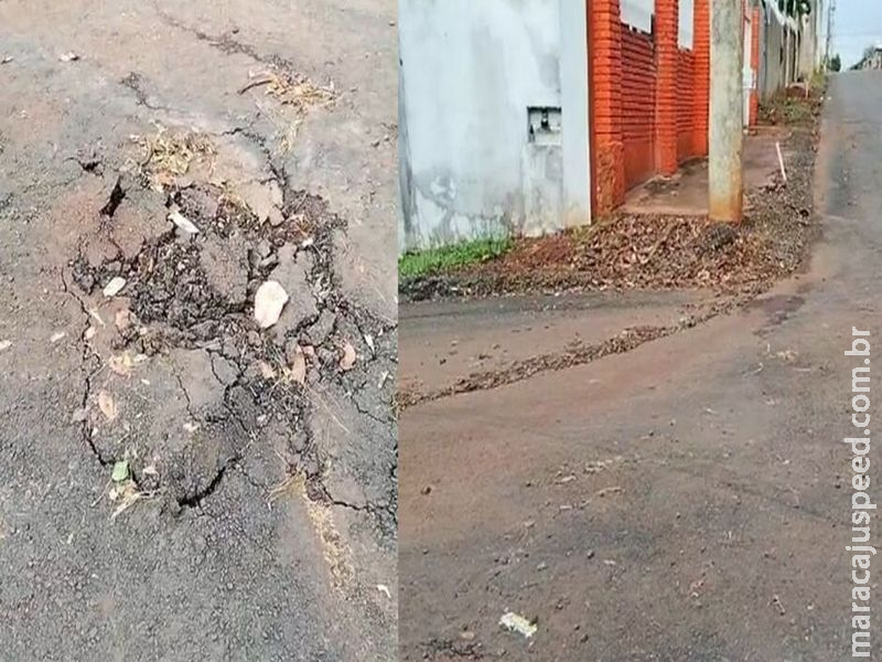 Asfalto novo já apresenta rachaduras e começa a esfarelar no Jardim das Perdizes (vídeo)  Moradores também reclamam que a obra teria sido entregue sem a conclusão das estruturas laterais