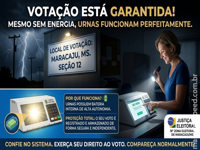 Cartório Eleitoral de Maracaju garante: votação ocorre normalmente mesmo em caso de falta de energia