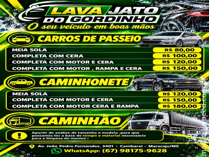 Lava Jato do Gordinho oferece serviços especializados de higienização veicular em Maracaju