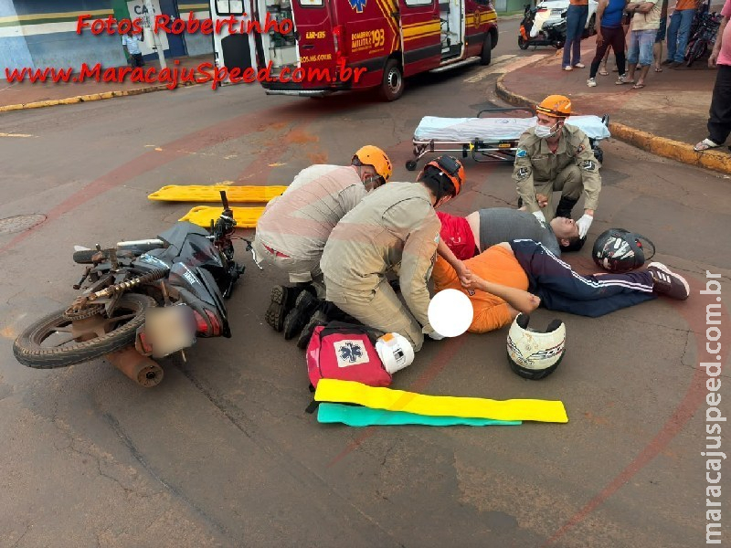 Maracaju: Colisão entre carreta e moto deixa dois feridos no cruzamento das Ruas Major Carlos Silva e Joaquim Ferreira Azambuja