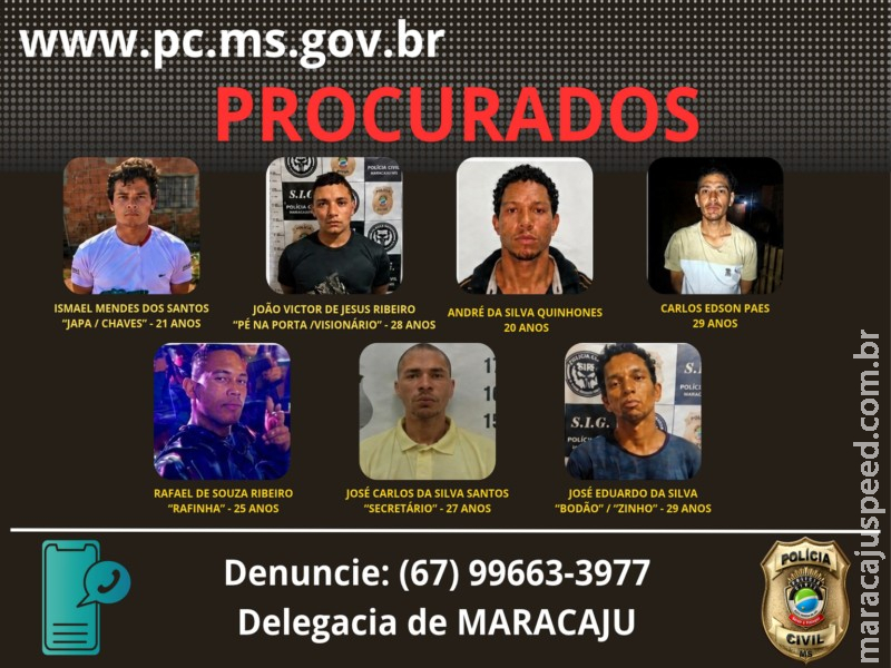Polícia Civil divulga lista de procurados por Homicídios ligados a disputas de Facções em Maracaju